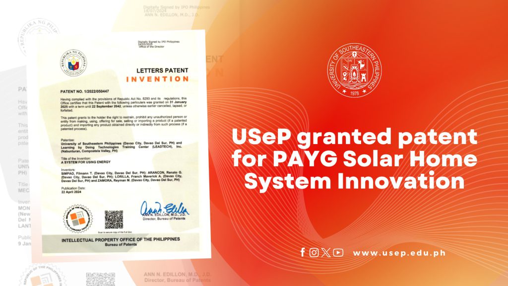 USeP Secures Patent for PAYG Solar Home System Innovation