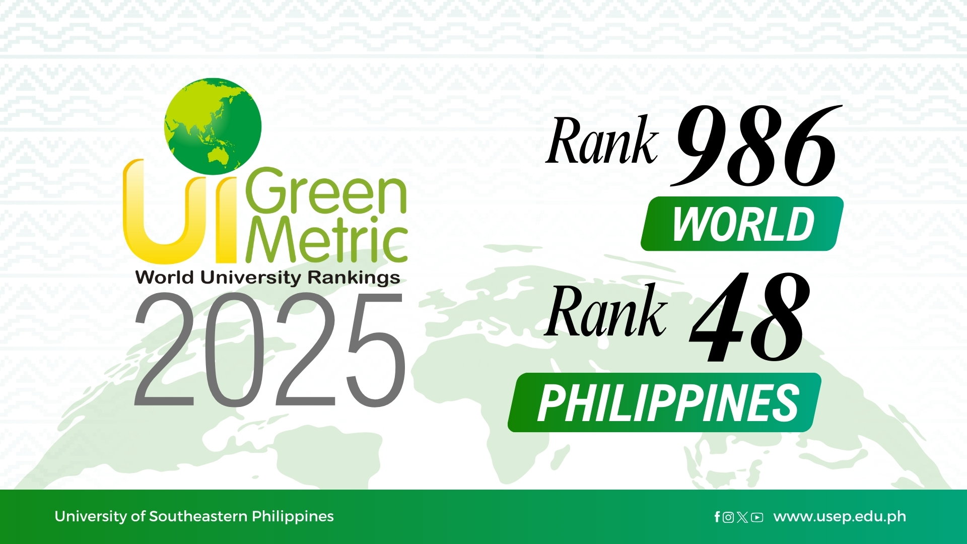 USeP rises in the UI GreenMetric World University Rankings 2025