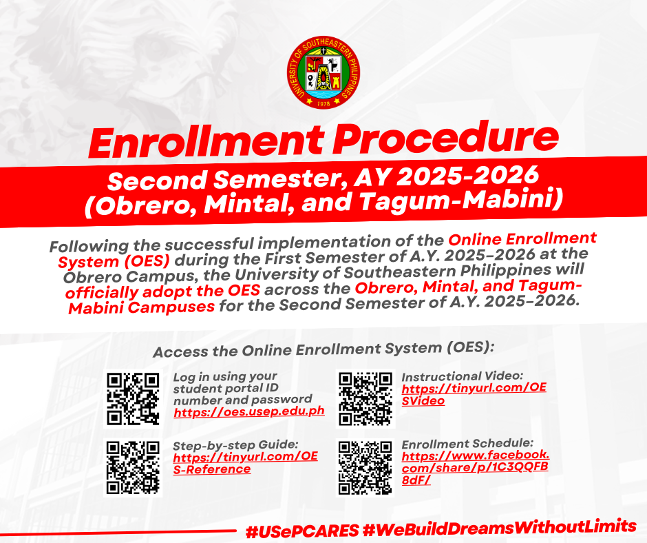 Enrollment Procedure for Second Semester, A.Y. 2025–2026 (OBRERO, MINTAL, and TAGUM-MABINI)