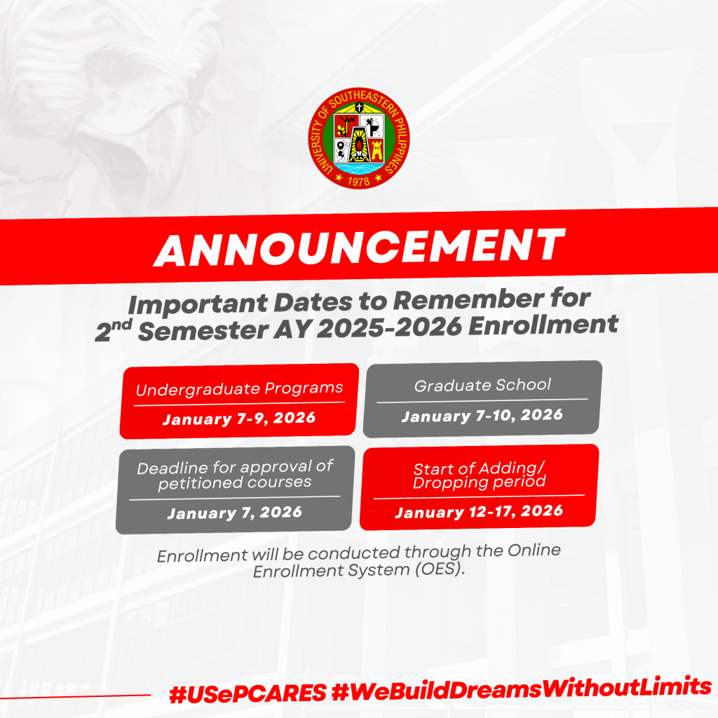Important Dates for Second Semester AY 2025-2026 Enrollment.