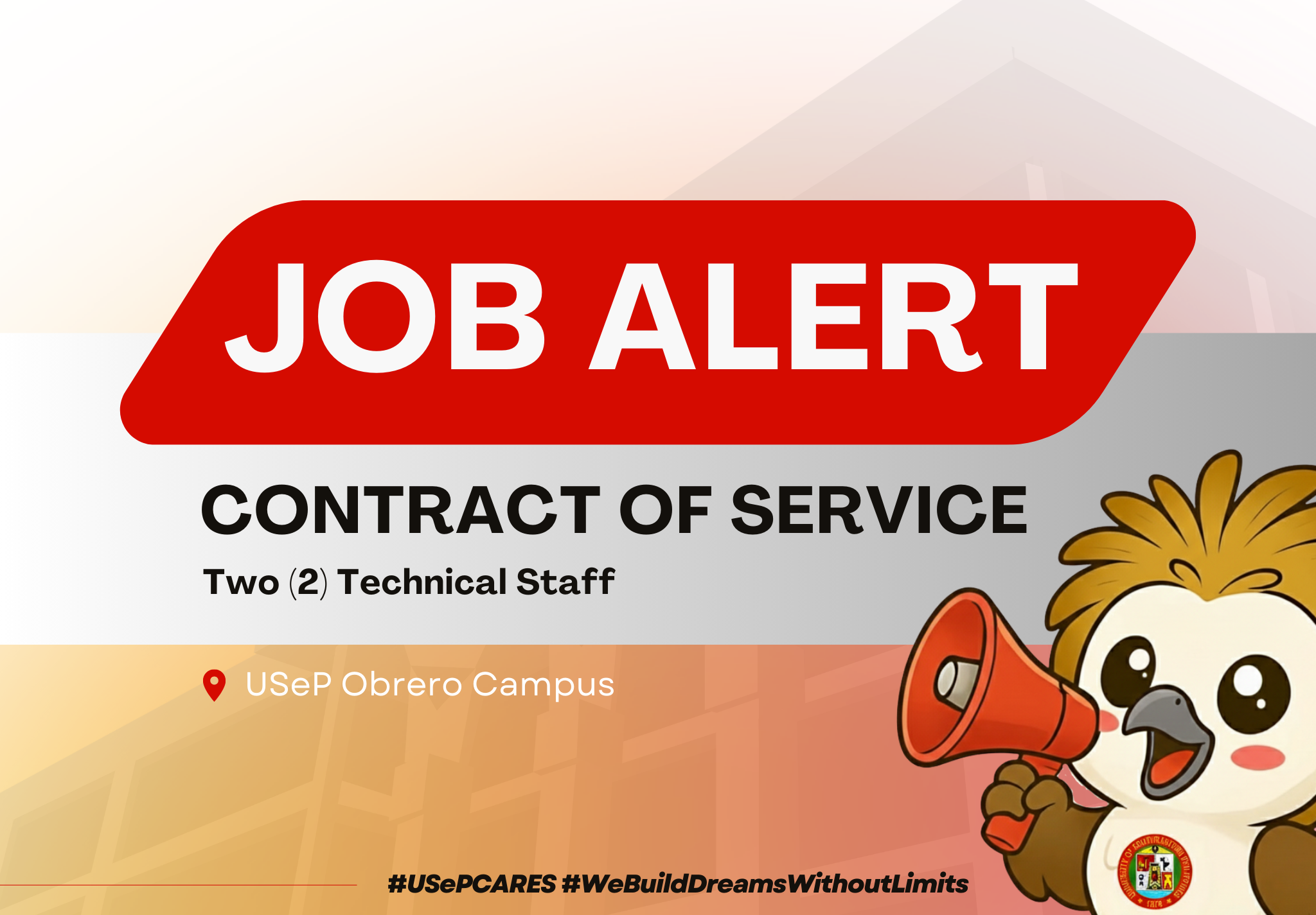 USeP Job Hiring! USeP is in need of two (2) non-teaching personnel for the Office of the University Registrar – Obrero Campus