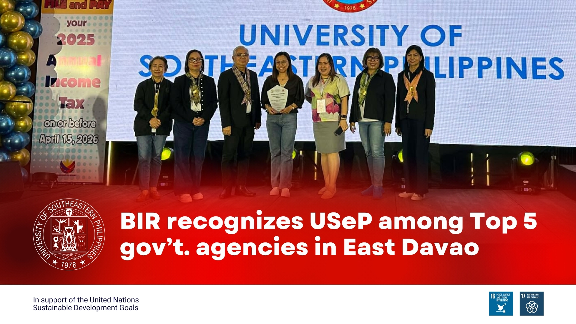 BIR recognizes USeP among Top 5 gov’t. agencies in East Davao