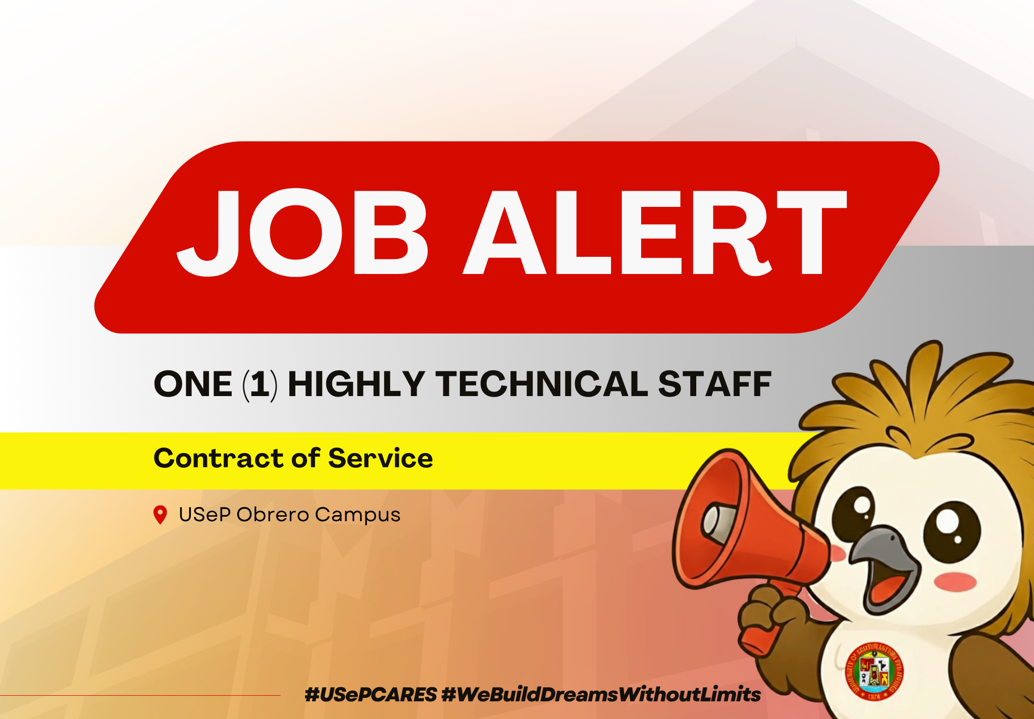 USeP Job Hiring! USeP is in need of one (1) non-teaching personnel for USeP School of Law – Obrero Campus