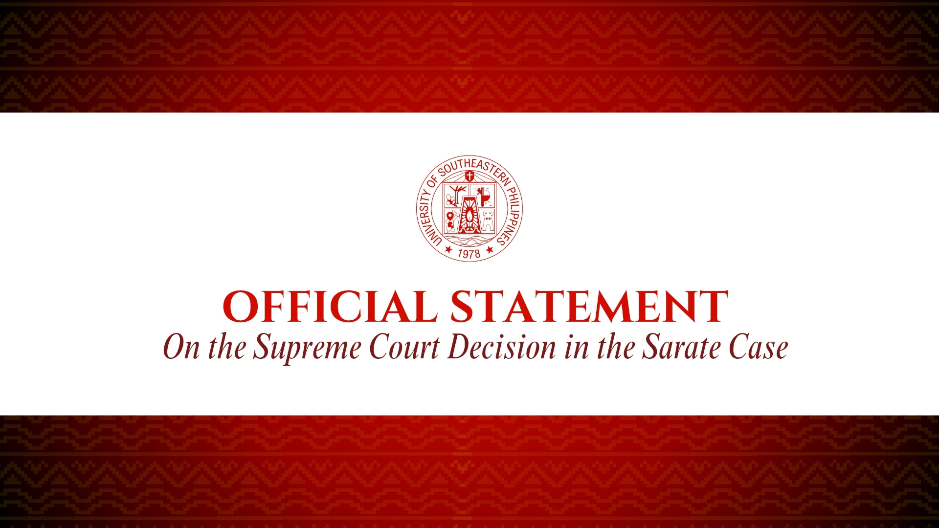 OFFICIAL STATEMENT ON THE SUPREME COURT DECISION IN THE SARATE CASE